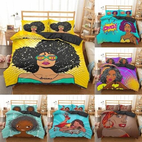African American Music Black Girl 2/3pcs Bedding Set Polyester Microfiber Birthday Gift for Girls Duvet Cover and Pillowcases