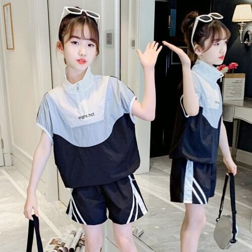 Girls Sets Short Sleeve letter sweatshirt+Pants Sports 2Pcs Summer Kids Sportwear Children Clothes Suits 4-12 Years