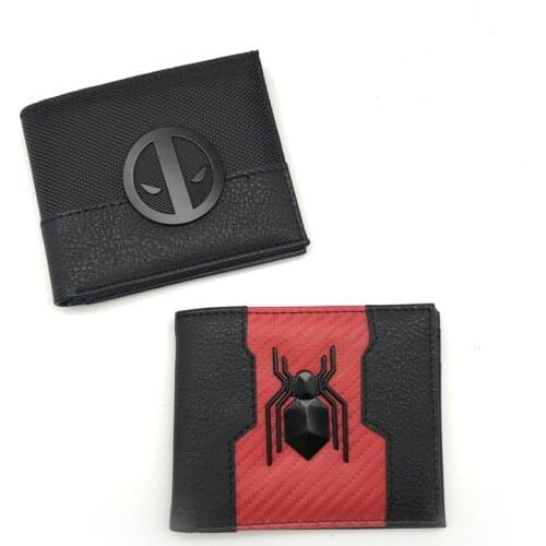 Disney Anime Embossed Spider-Man Wallet Short Mens and Womens Life and Death Boy Pupils Purse PU Leather Wallet Coin Purse