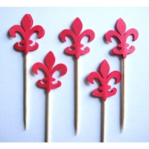 Red Fleur de Lis Food Picks Party cupcake toppers Food Picks toothpicks wedding bachelorette bridal shower cake decorations