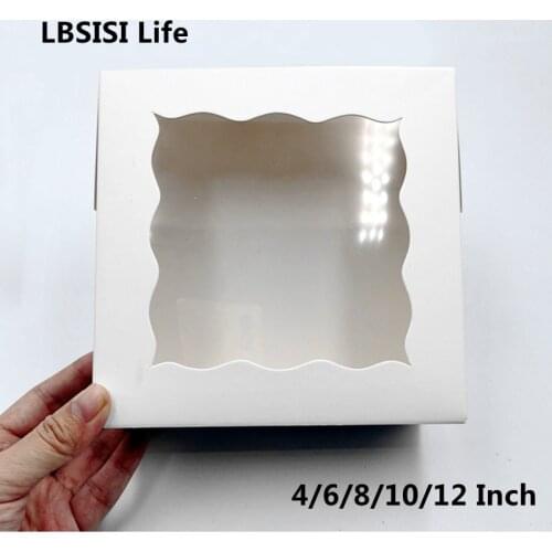 LBSISI Life 10pcs White Kraft Cake Packing Boxes 4/6/8/10/12 Inch Big Cake Boxes Wedding Birthday Food Donuts Cookies Supplies