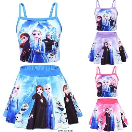 Disney Frozen Summer Baby Girl Slanted Shoulder One-piece Swimwear Kid Cartoon Beach Sloping Swimsuit Swim Wear Suit Set