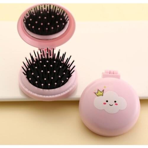 Massage Folding Mirror with Comb Portable Pocket Small Travel Girl Hair Brush with Mirror Styling Tools Mini Pocket Mirror Cute