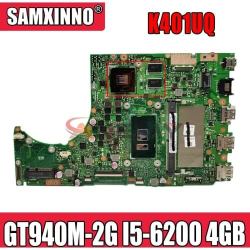 Akemy GT940M-2G I5-6200 CPU 4GB RAM DDR4 For ASUS K401UQ K401U K401UA K401UX K401UB laptop motherboard mainboard test full 100
