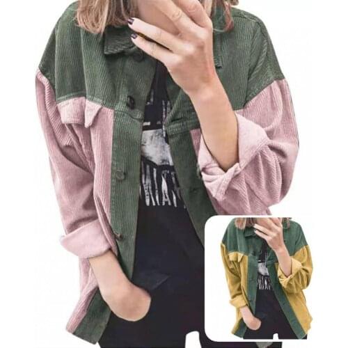 Fashion Flap Pockets Turn-down Collar Corduroy Shirt Autumn Coat Comfy Matching Color