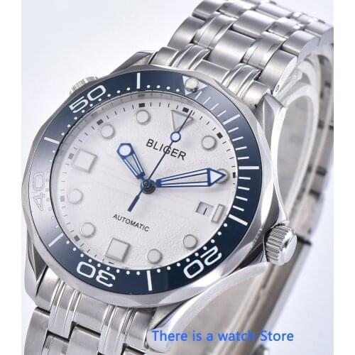 Bliger 41mm White Dial Mens Automatic Watch MIYOTA 8215 Movement Luminous Sapphire Crystal Date Indicator Wristwatch Men