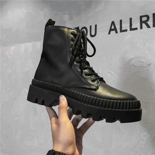 Boots Mens Non-slip Waterproof 2021 Winter Mens Shoes High-top Tooling Platform Short Boots British All-match Army Boots Men