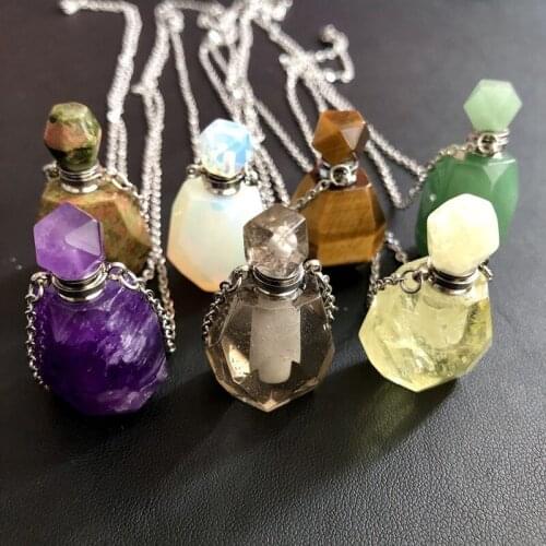 Natural stone quartz mineral crystals Essential oil bottle pendant healing gemstones home decoration