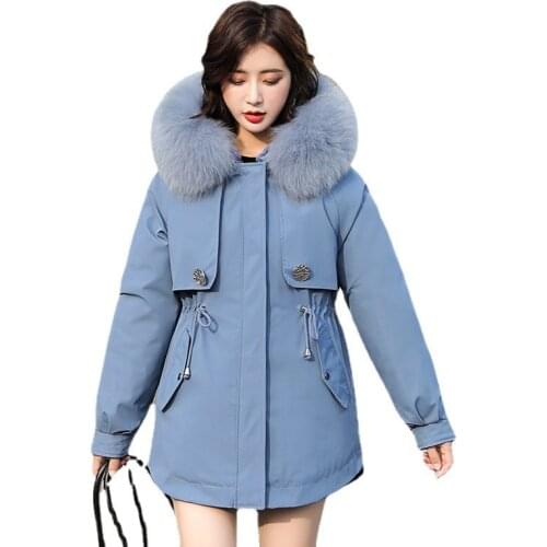 2021 New Winter Coat Women Jacket Warm Long Snow Wear Parkas Fur Lining Padded Large Fur Collar Thicken Female Parka Coat