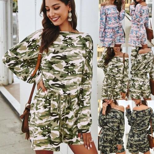 New Product Spring 2020 Camouflage Casual Straight-leg Jumpsuit Camouflage Print Oblique Collar Loose Cotton Plus Size Jumpsuit