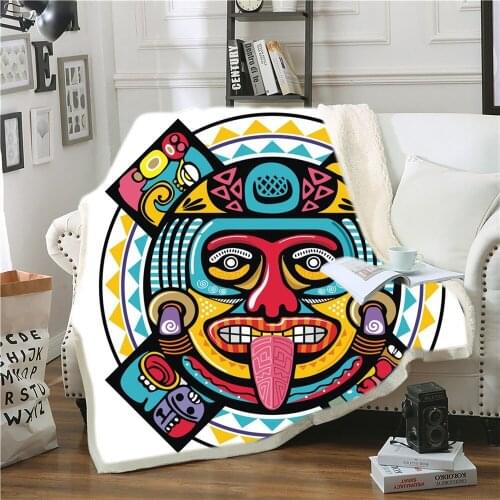 Indian Maya Sherpa Blanket 3D Print Ancient Civilization Throw Blanket For Bedroom Room Blanket Nap Office Home Fleece Blanket