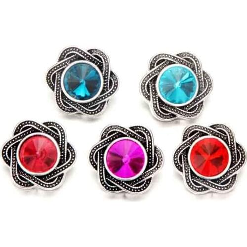 Wholesale metal Rhinestone Snap Buttons w173 flowers Diy Jewelry fit 18mm Snap button Necklace Bracelet for women men