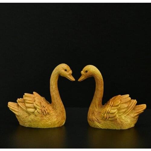 Boxwood 7CM Couple Swan Sculpture Feng Shui Crafts Wood Animal Statue Lucky Fall In Love Swan Home Decor