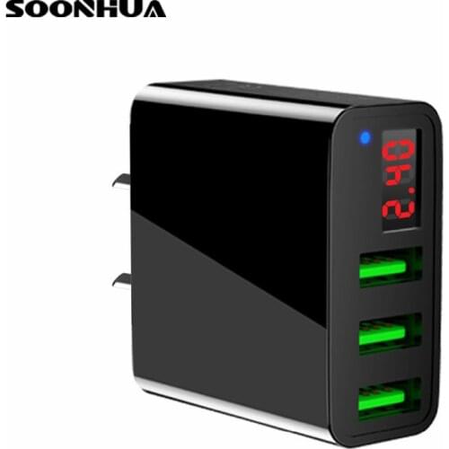 Portable 3 USB Port Phone Wall Charger Adapter With LED Display EU/US Plug Smart Quick Charging for iPhone iPad Samsung Xiaomi