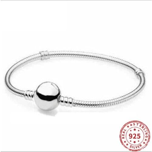 Real 925 sterling Silver Beads Round O Snake Chain Bracelet Fit original Pandra bead charm Women Bracelet Jewelry