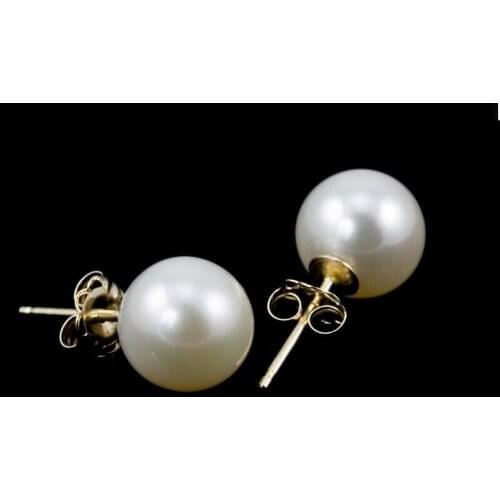 PAIR OF HUGE 11-12MM NATURAL SOUTH SEA GENUINE WHITE PEARL STUD EARRING 14k