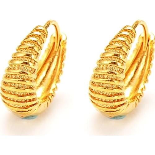 Pure 18K Yellow Solid Fine Gold Filled Hoop Women Gift Empty Tube Carved Round Big Earrings