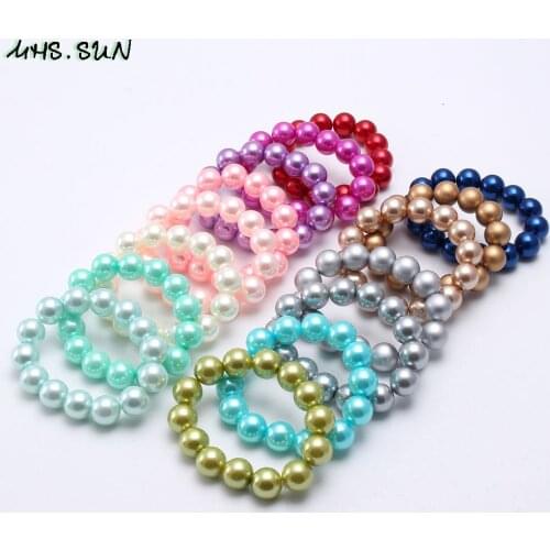 MHS.SUN 5 piece lovely baby kids elastic beaded bracelets handmade bubblegum girls pearls bracelets&bangles fashion jewelry gift
