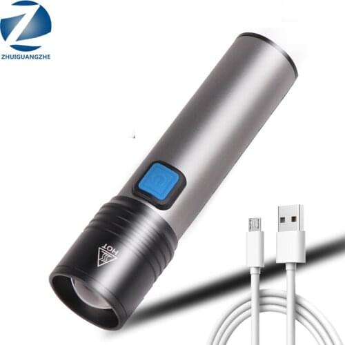 T6 Built-in Battery USB LED Rechargeable Flashlight Waterproof Camping Light Zoomable Torch Aluminum Lantern for Camping