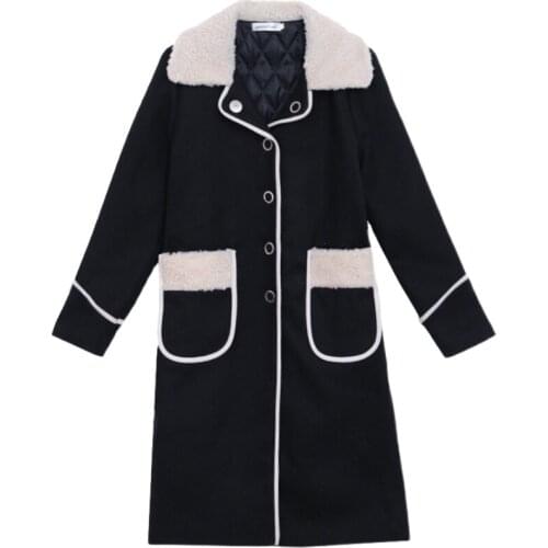 Pure Cotton Thick Black Woolen Coat 5XL Womens Mid-Length Winter New Korean Casual Womens Loose Versatile Warm Woolen Coat