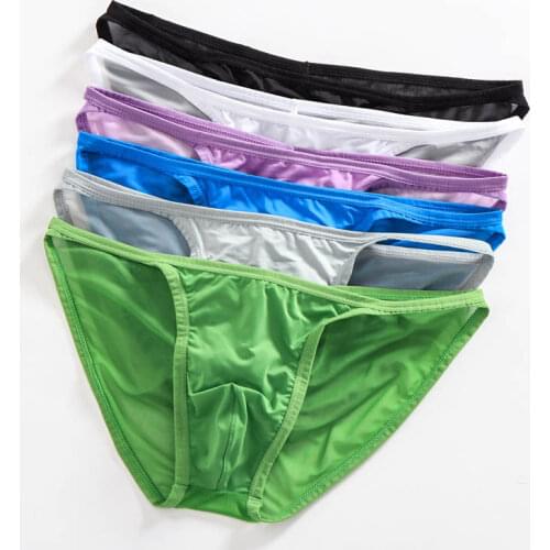 6PCS/PACK Mens Transparent Mesh Underwear Briefs Sexy Ultra Thin Lingerie Low Waist Panties Gay Bulge Pouch High Fork Briefs
