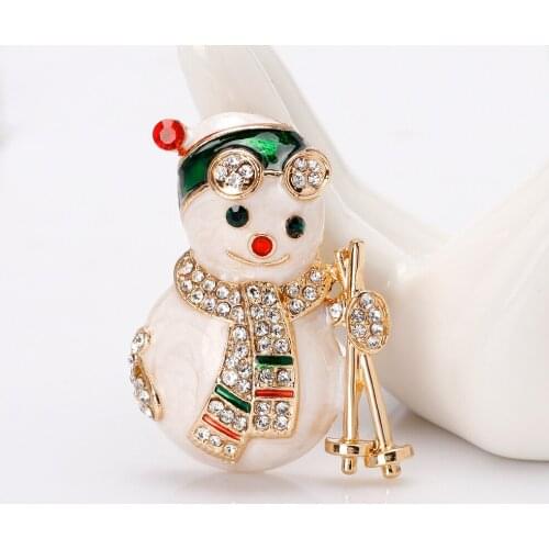 Cuter Skiing Snowman Wearing Glasses Brooches for Women Children Enamel Brooch Crystal Pins Jewelry Accessories Gifts