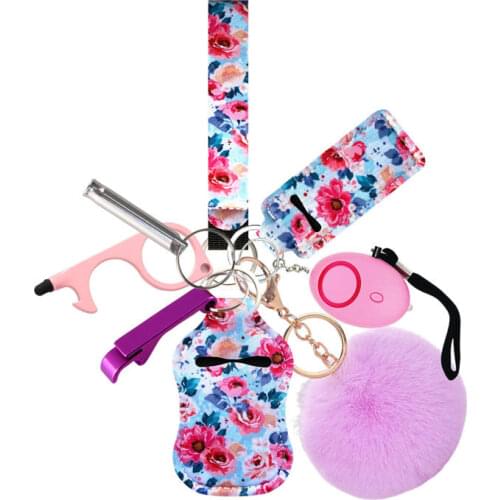 Women Alarm Personal Keychain Set Self Defense Alarm Keychain Security Self Protection Hand Sanitizer Holder Keychain for Girls