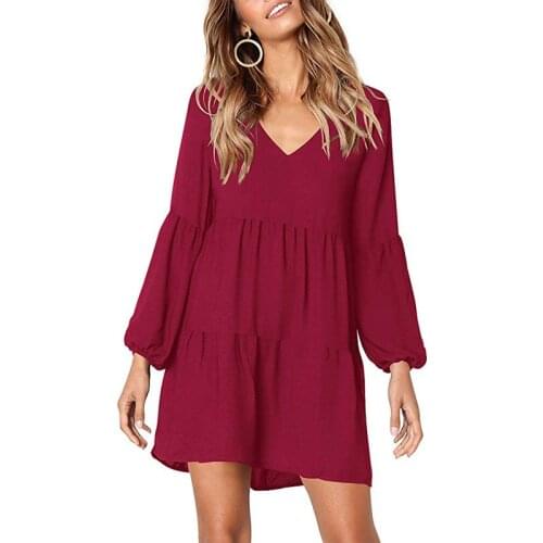 Draped Autumn Winter Dress Fashion Women Casual Loose Elegance Dress Long Sleeve V-Neck Sexy Black Wine Red Dress Vestidos