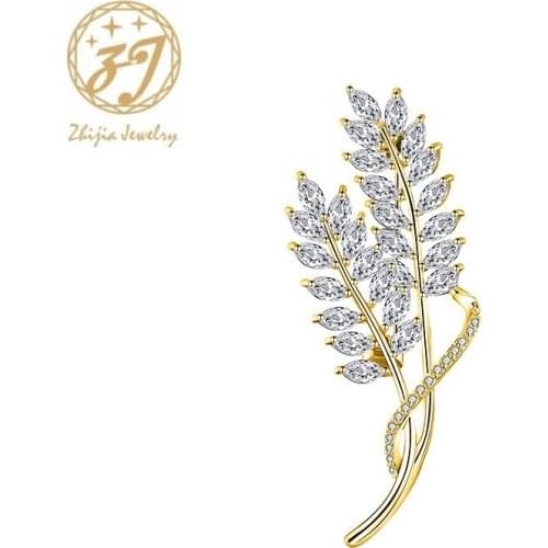 Zhijia Golden Wheat Ears Pins Brooches For Women High Quality Crystal Rhinestone Zircon Brooches Jewelry Accessories