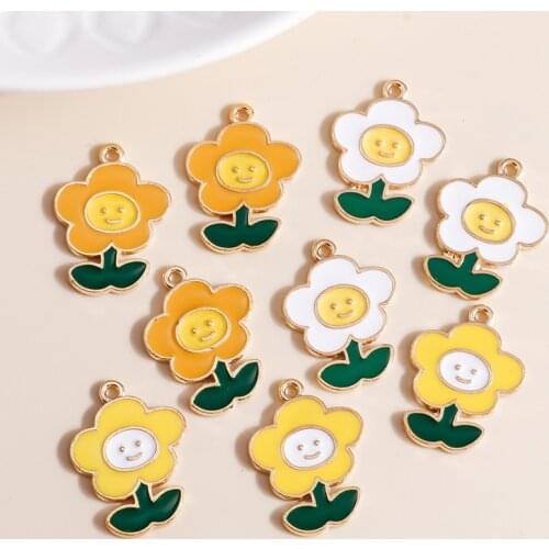 10pcs/lot 19*24mm 3 Color Cartoon Sunflower Charms for Jewelry Setting Enamel Charms DIY Earrings Pendants Necklaces Accessories