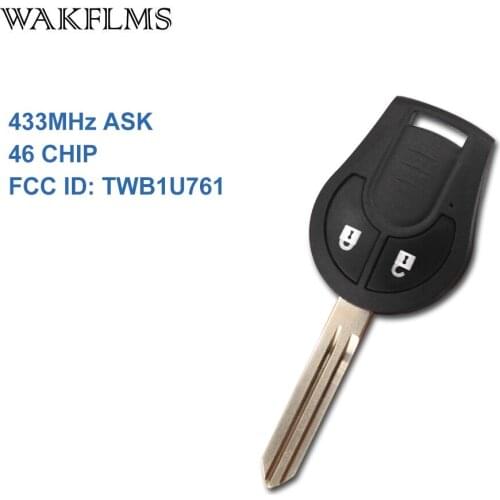 2 Buttons 433MHz ID46 Car Remote Key For Nissan Micra K13 Juke March Qashqai Sunny Sylphy X-Trail For Renault Pulse