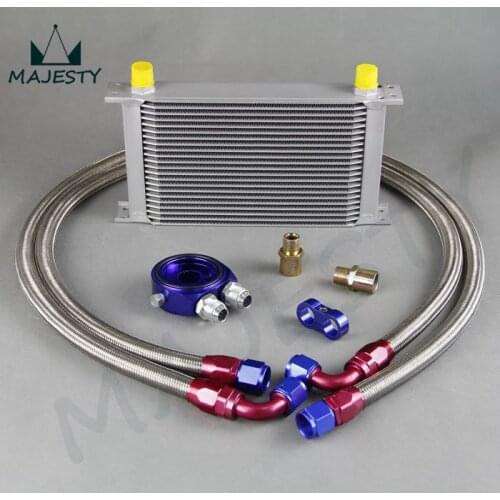 22 ROW AN-10AN UNIVERSAL ENGINE TRANSMISSION OIL COOLER SILVER+ FILTER KIT BLUE
