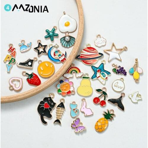30pcs/lot Multi-Style Mixed Alloy Enamel Charm Handmade Craft Pendant Making For Jewelry Bracelet Necklace Accessories Wholesale