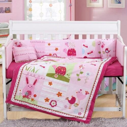 7PCS Embroidery постельное белье Crib Sheet Baby Bedding Pillow Bumpers Baby Cot Bedclothes (4bumper+duvet+sheet+pillow)