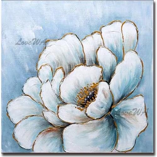 White Abstract Lotus Handmade Flower Canvas Oil Painting Unframed Modern Wall Art Home Decoration Piece Paintings Panel For Room