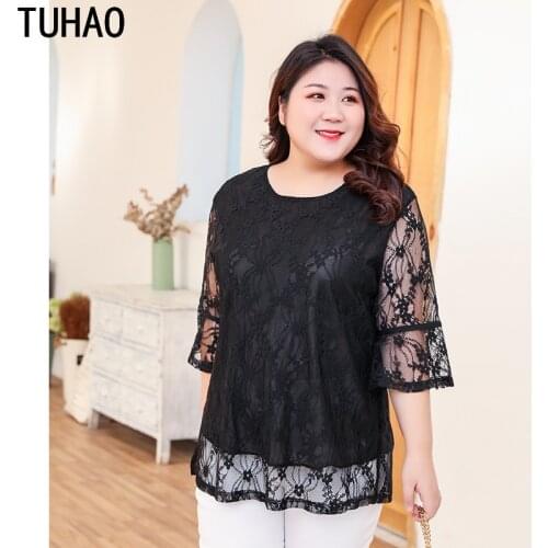 TUHAO Women Big Size Blouse Shirts 8XL 7XL 6XL FLARE Sleeve Mother Mom Office Lady Elegant Blouses Lace Tops Shirts Plus Size