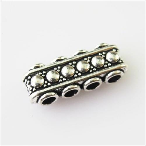 15Pcs Antiqued Silver Color 4-4Holes Spacer Beads Bars Charms Connectors 7x19mm