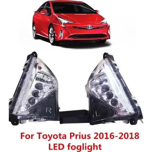 For Prius 2016 2017 2018 1Set Car LED Front Bumper Fog Light DRL Daytime Running Light With Yellow Turn Light Fog Lamp