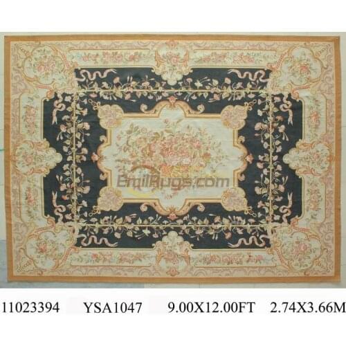 Wool carpet french aubusson rugs 274CMX366CM 9'X 12' Beige big side of green gc88aubYSA1047