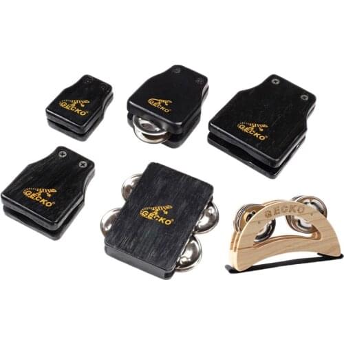 GECKO 6Pcs Cajon Box Drum Companions Set Including Castanets Jingle Bells Foot Tambourine For Hand Percussion Instruments
