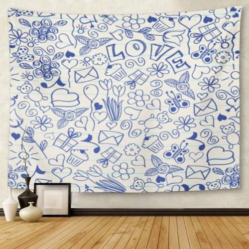 Drawing of Doodles on CMYK Global Color Ink Pencil Tapestry Wall Hanging for Living Room Bedroom Dorm 60x80 Inches