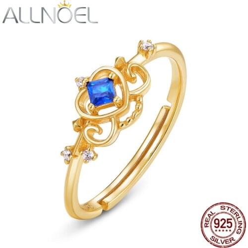ALLNOEL 925 Sterling Silver Ring Blue Spinel Fairy Princess Crown Abstract Pumpkin Cart Shape Ring For Women Engagement Jewelry