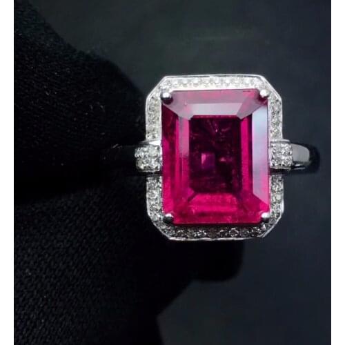 Rubilite Tourmaline Ring 4.9ct Pure 18 K Gold Jewel Natural Rubi Tourmaline Gemstones Diamonds Female Rings for Women Fine Ring