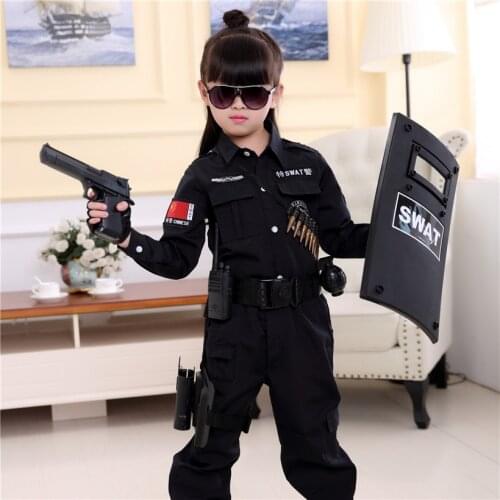 Boys Policemen Costumes Children Cosplay for Kids Army Police Uniform Clothing Set Long Sleeve Fighting Performance Uniforms