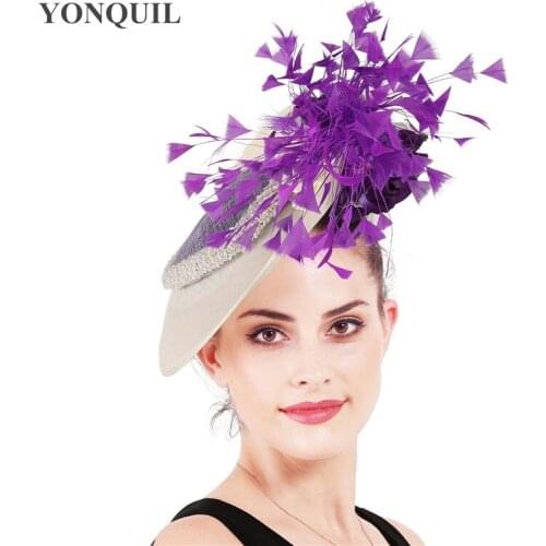 Beautiful Big Fascinator Wedding Hats Womens Elegant Fedora Hat With Fancy Fearher Hair Accessories And Hair Clips Headpiece
