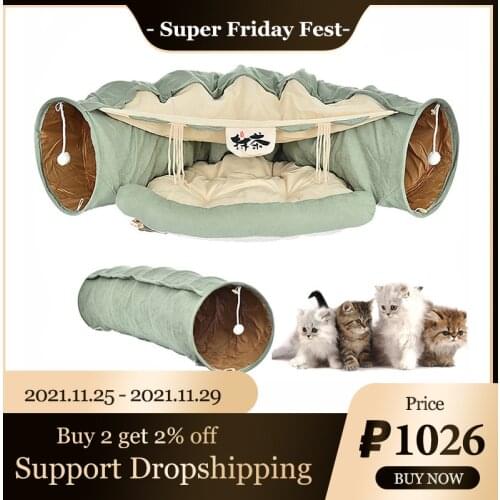 Cat Bed Tunnel Collapsible Removeable Cat Tunnel Tube Pet Interactive Play Toys with Plush Balls For Cat Puppy Pet Supplies