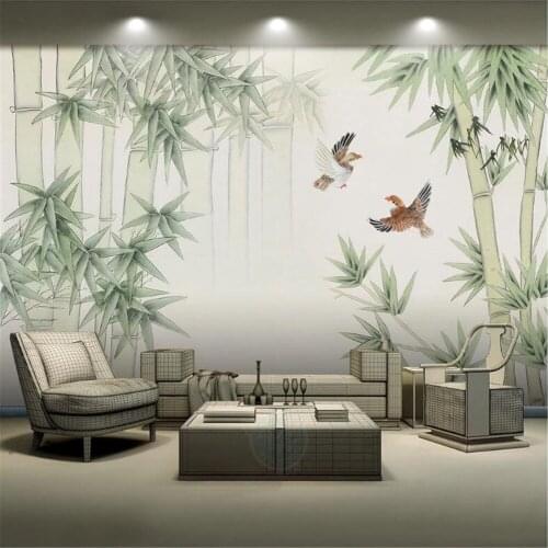 Milofi custom personality wallpaper mural new Chinese style bamboo newspaper safe bamboo forest bird TV sofa background wall