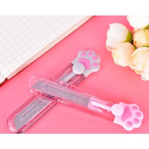 1Pc Kawaii Mini Pocket Cat Paw Art Utility Knife Express Box Knife Paper Cutter Craft Wrapping Refillable Blade Stationery