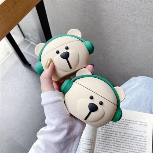 Cartoon Cute Fahion Headset Bear Earphone Case for Airpods 1/2 Pro Case Soft Silicone Wireless Bluetooth Earphone Cover