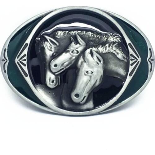 Fashion Horse Belt Buckle Metal with Green Enamel Zinc Alloy Belt Buckle for Men and Women Appral Accessories